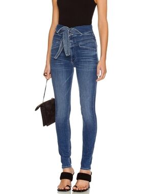 MOTHER The Triple Stack Looker Belted Skinny Jeans Medium Wash High-Rise Sz 25